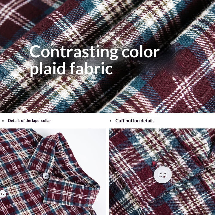 Mens American-Style Retro Color-Block Plaid Long-Sleeve Shirt