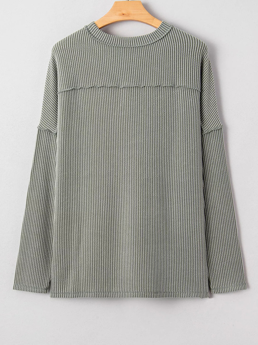 Twist Ribbed Exposed Seam Detail Long Sleeve Loose Top
