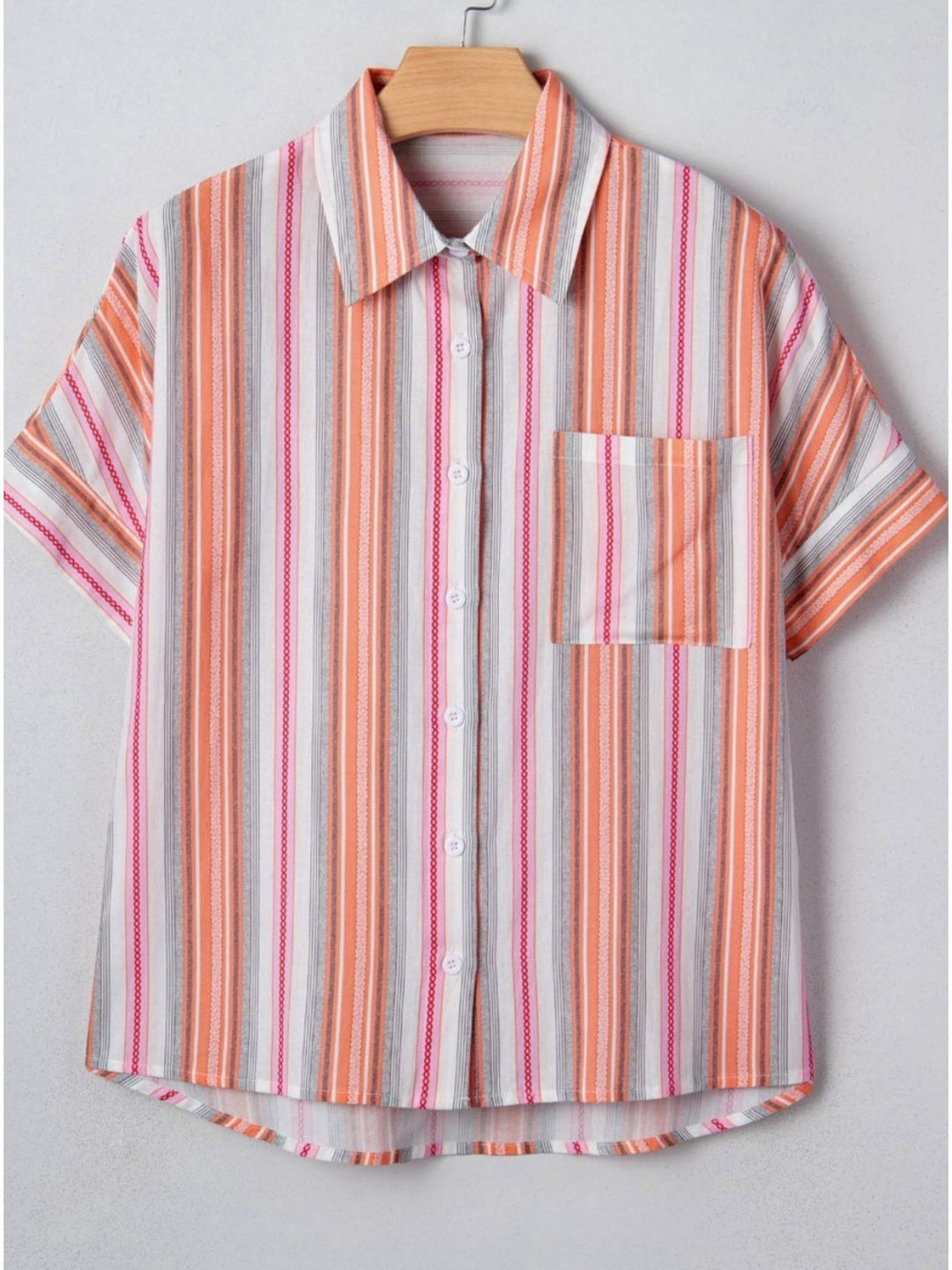Striped Button-Down Short Sleeve Shirt