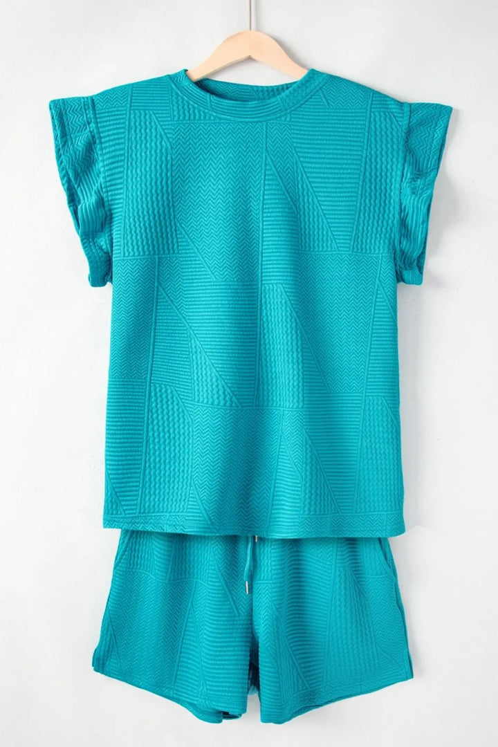 Ruffled Cap Sleeve Top and Shorts Set