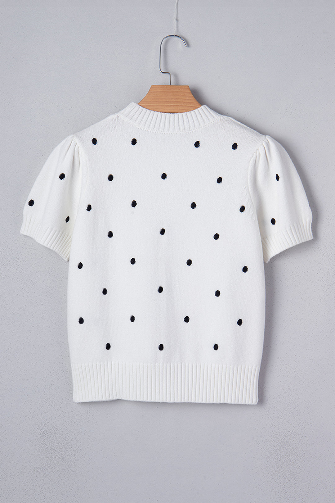 White Elegant Polka Dot Bubble Short Sleeve Sweater