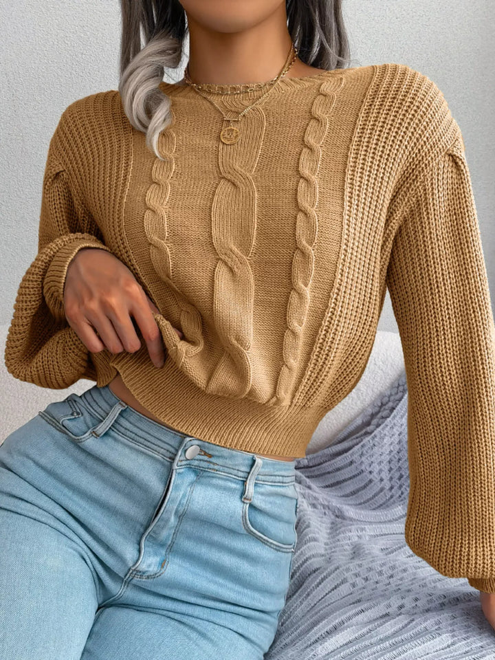 Cable Knit Round Neck Cropped Sweater