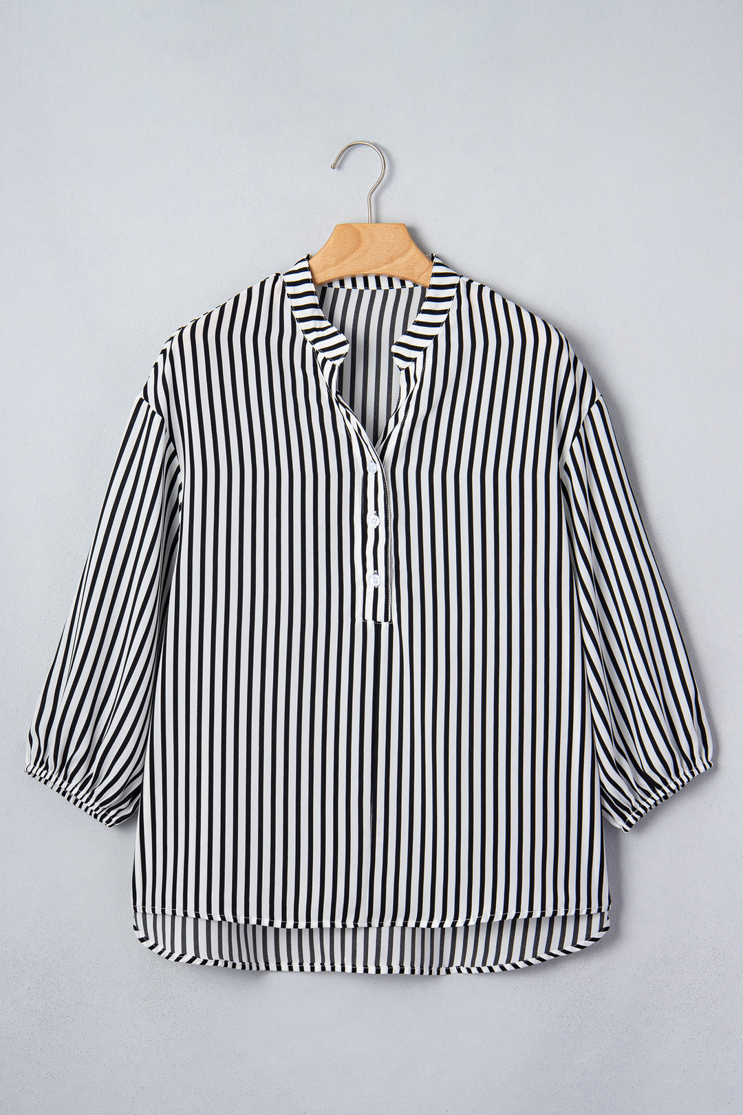 Black Striped Half Sleeve Button-Up Shirt