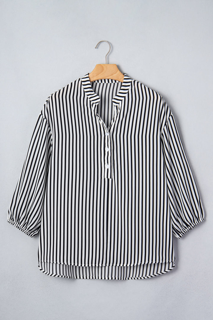 Black Striped Half Sleeve Button-Up Shirt