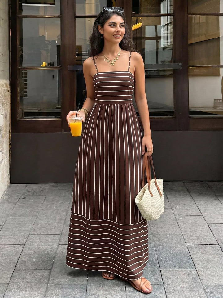 Striped Print Spaghetti Strap Maxi Dress