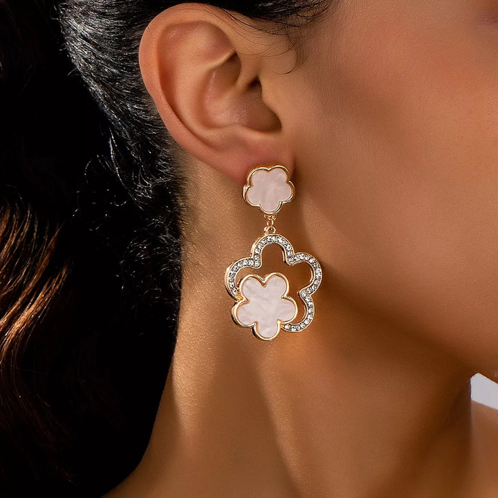 Lucky Clover Dangle Earrings with Rhinestone Accents