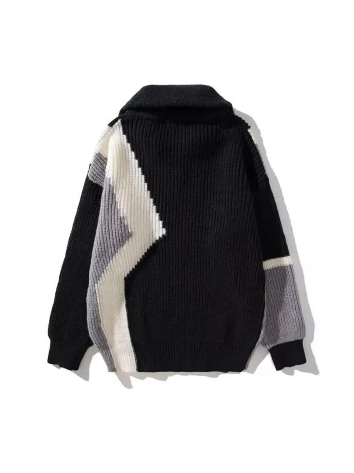 Men's Plus Size Color Block Zip Collar Sweater