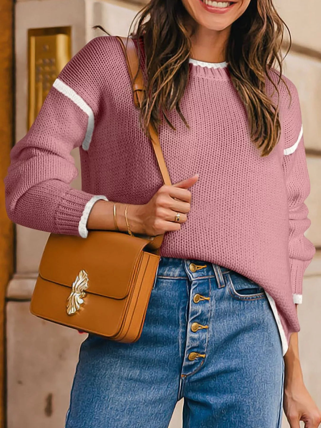 Contrast Trim Long Sleeve Sweater