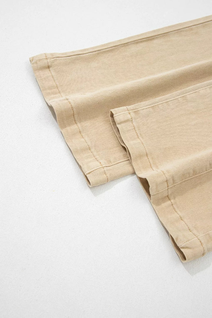 Solid Color Seamed Center Wide Leg Cropped Jeans