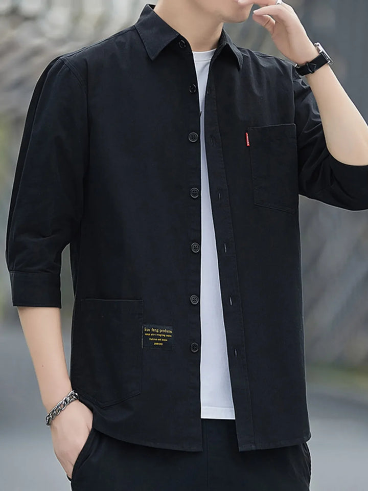 Men's Plus Size Button Up 3/4 Sleeve Shirt