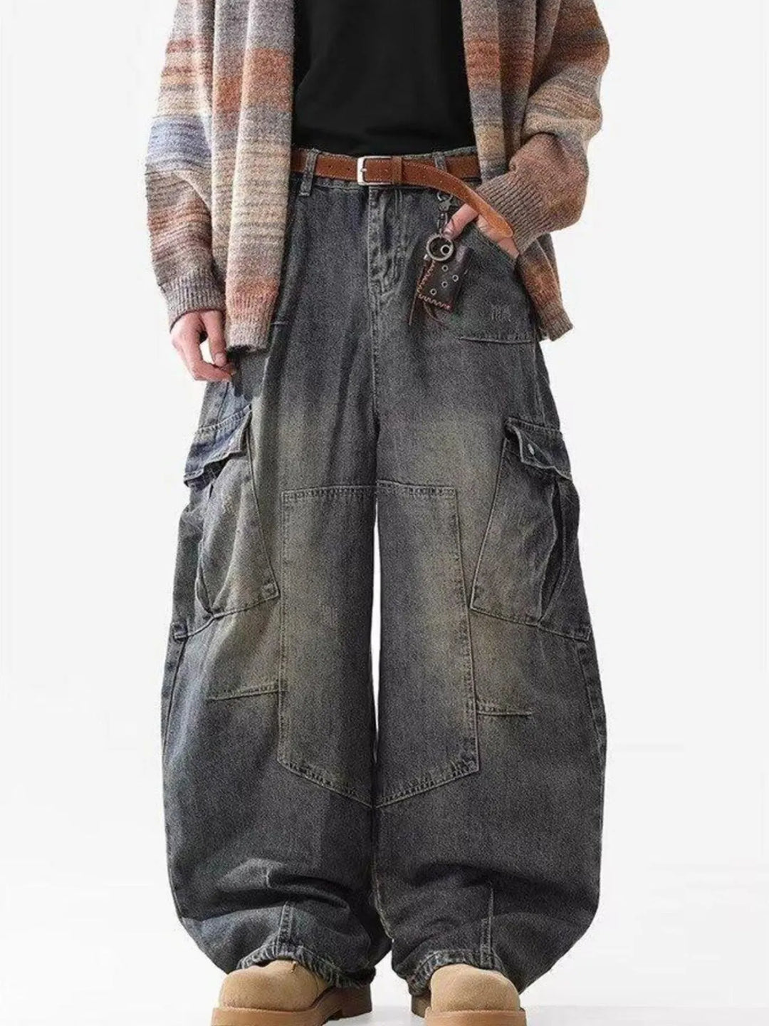 Men's Full Size Wide Leg Cargo Jeans Plus Size
