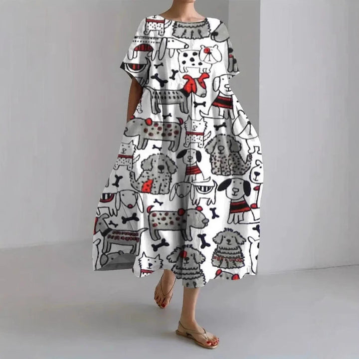 3D Digital-Print Short-Sleeve Casual Dress