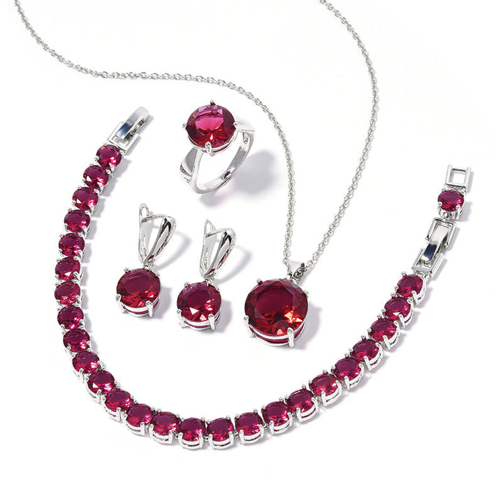 Geometric Round Earrings Ring Bracelet Necklace Ornament Suit
