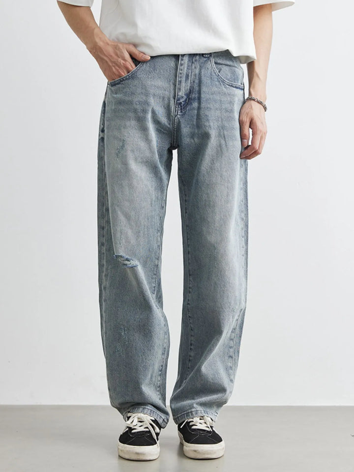 Men's Washed Wide Leg Distressed Jeans