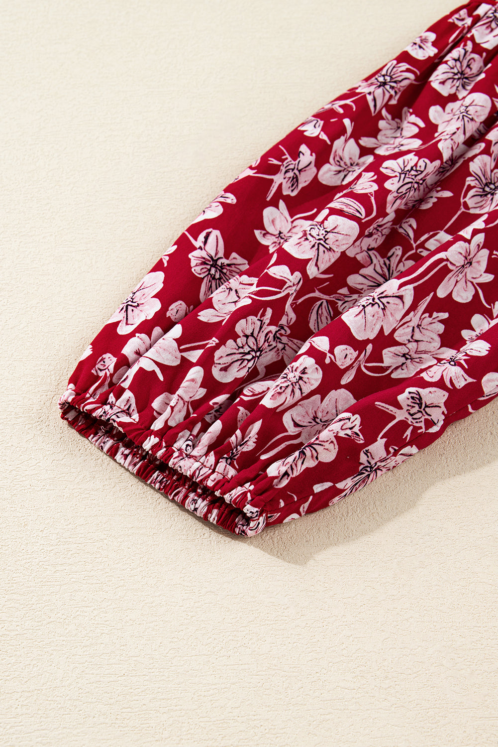 Purple Plus Floral Balloon Sleeve V Neck Relaxed Dress