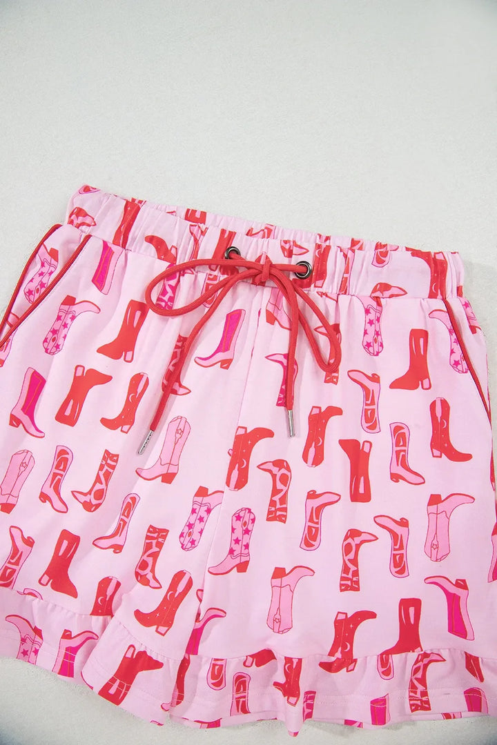 Cowgirl Boots Printed Shirt and Shorts Set