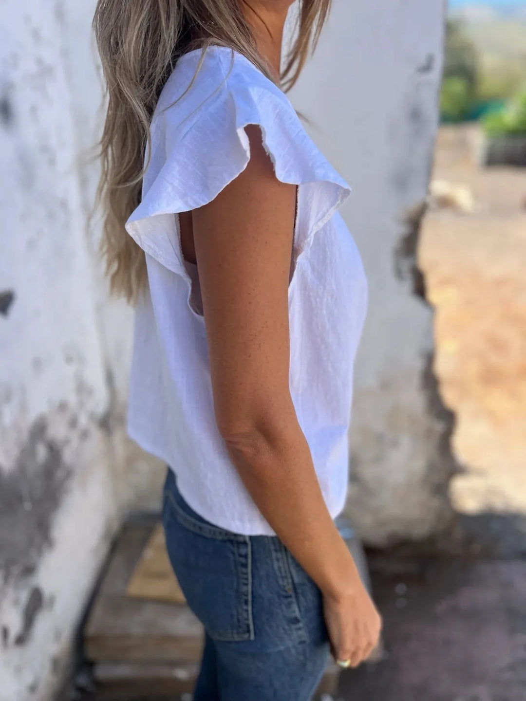 Full Size Ruched V-Neck Cap Sleeve Blouse Plus Size