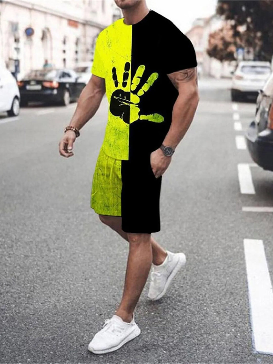 Men's Full Size Gradient Color Casual Tee and Shorts Plus Size Set