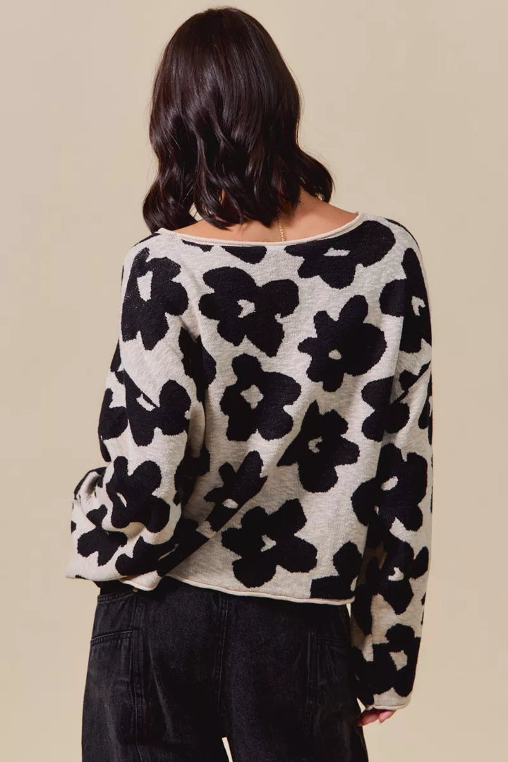 SO ME Loose Fit Flower Lightweight Sweater Top