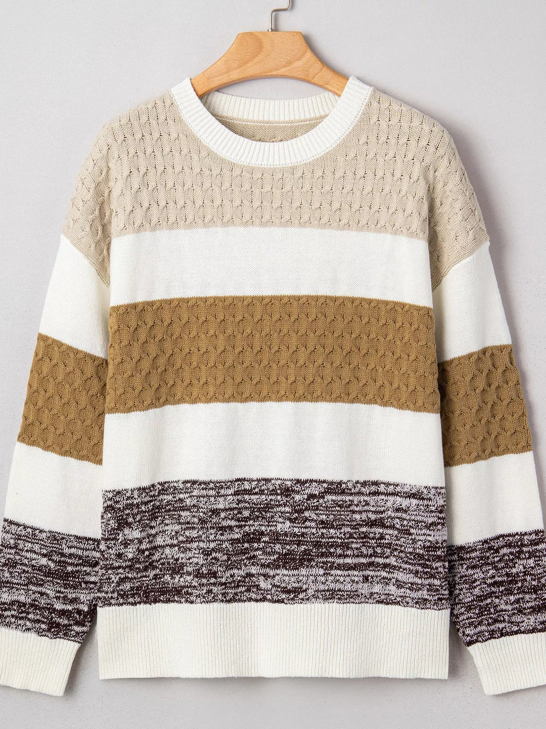 Mixed Texture Knit Striped Color Block Loose Sweater