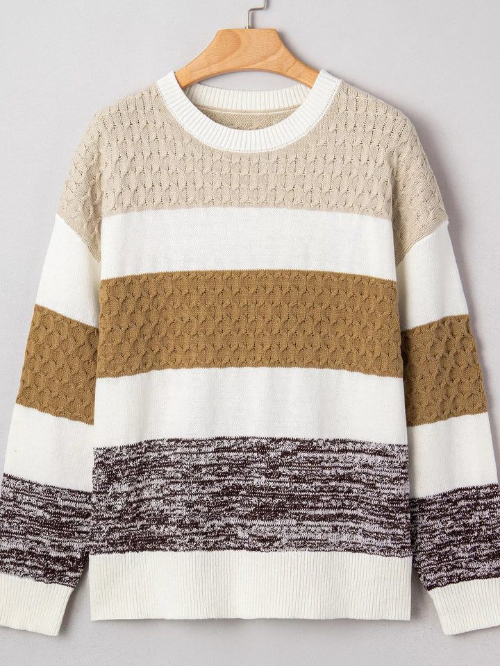 Mixed Texture Knit Striped Color Block Loose Sweater