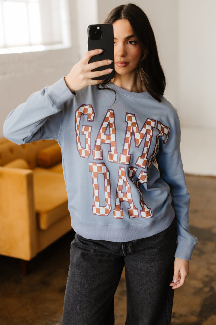 Sleet GAME DAY Checkered Letter Graphic Oversize Sweatshirt
