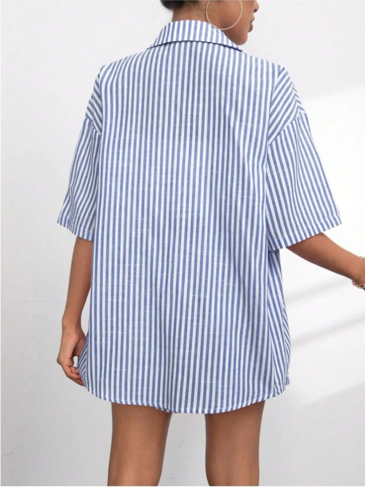 Striped Button Up Shirt and Shorts Set