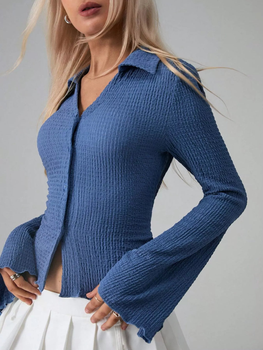 Button Up Flare Sleeve Shirt