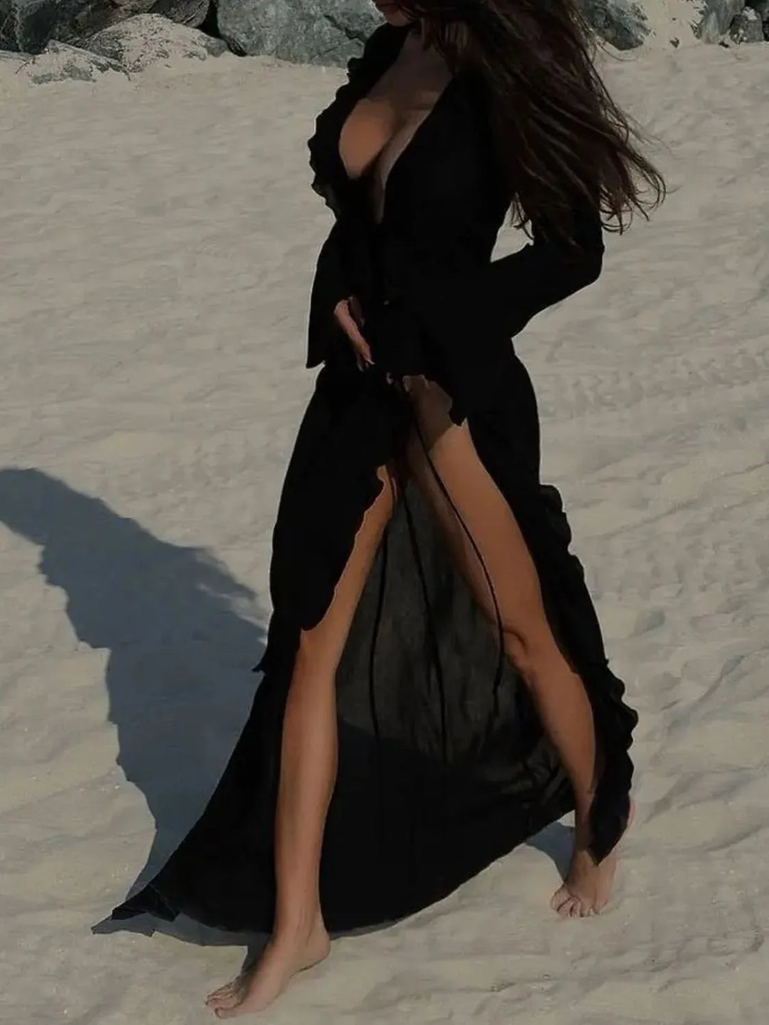 Ruffled Long Sleeve Cover-Up Dress