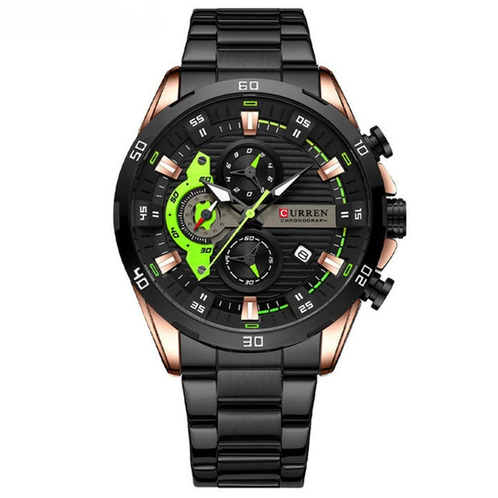 Mens Six-Hand Steel-Strap Motorcycle Watch