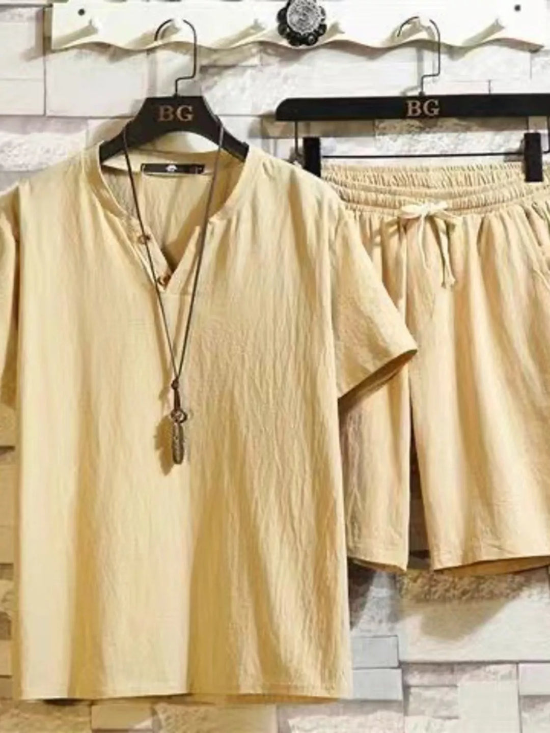 Men's Plus Size Short Sleeve Top and Shorts Set