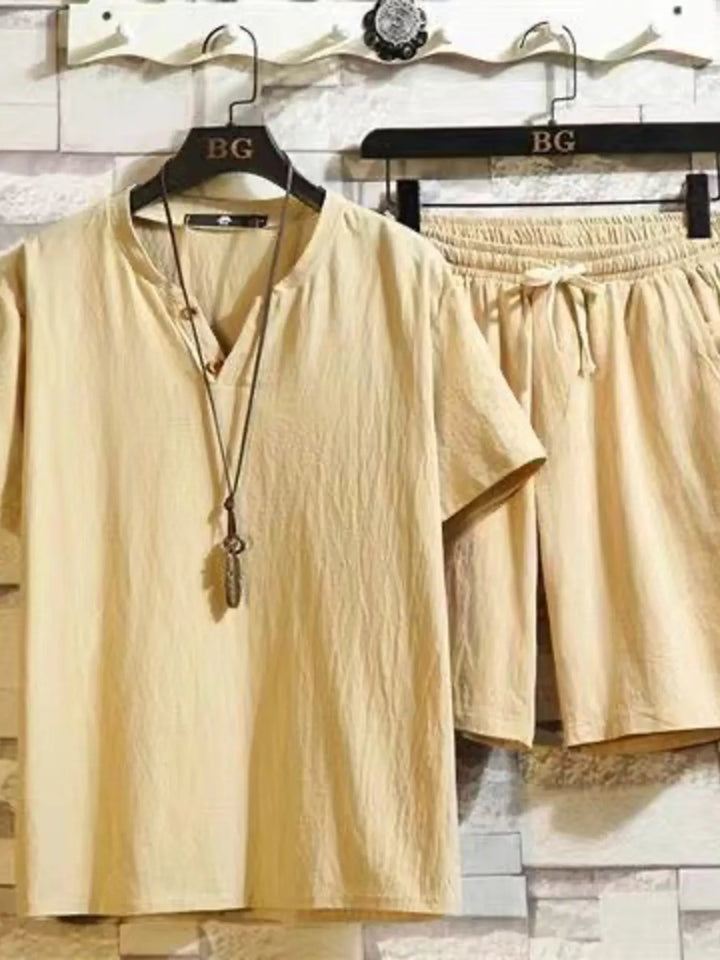 Men's Plus Size Short Sleeve Top and Shorts Set