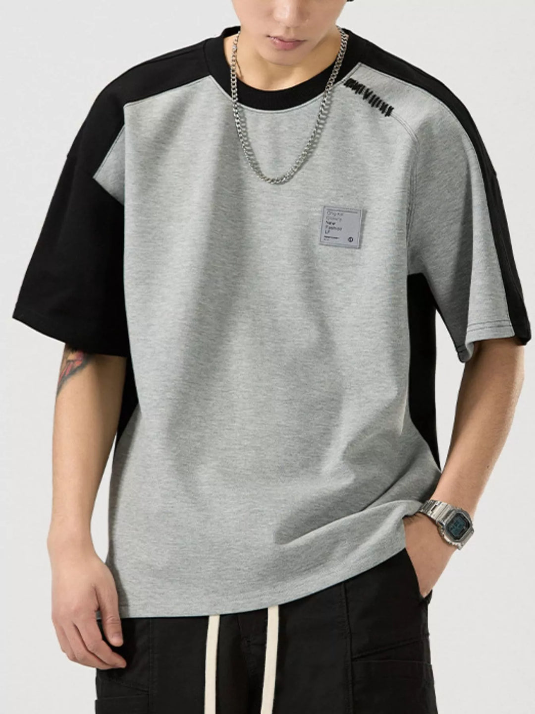 Men's Full Size Contrast Round Neck Short Sleeve T-Shirt Plus Size