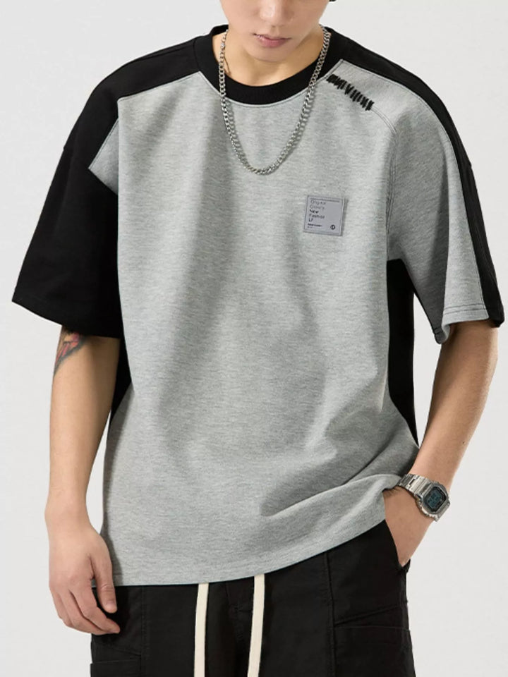 Men's Full Size Contrast Round Neck Short Sleeve T-Shirt Plus Size