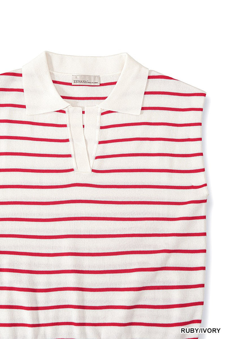 Zenana Viscose Striped Collared Sweater Vest