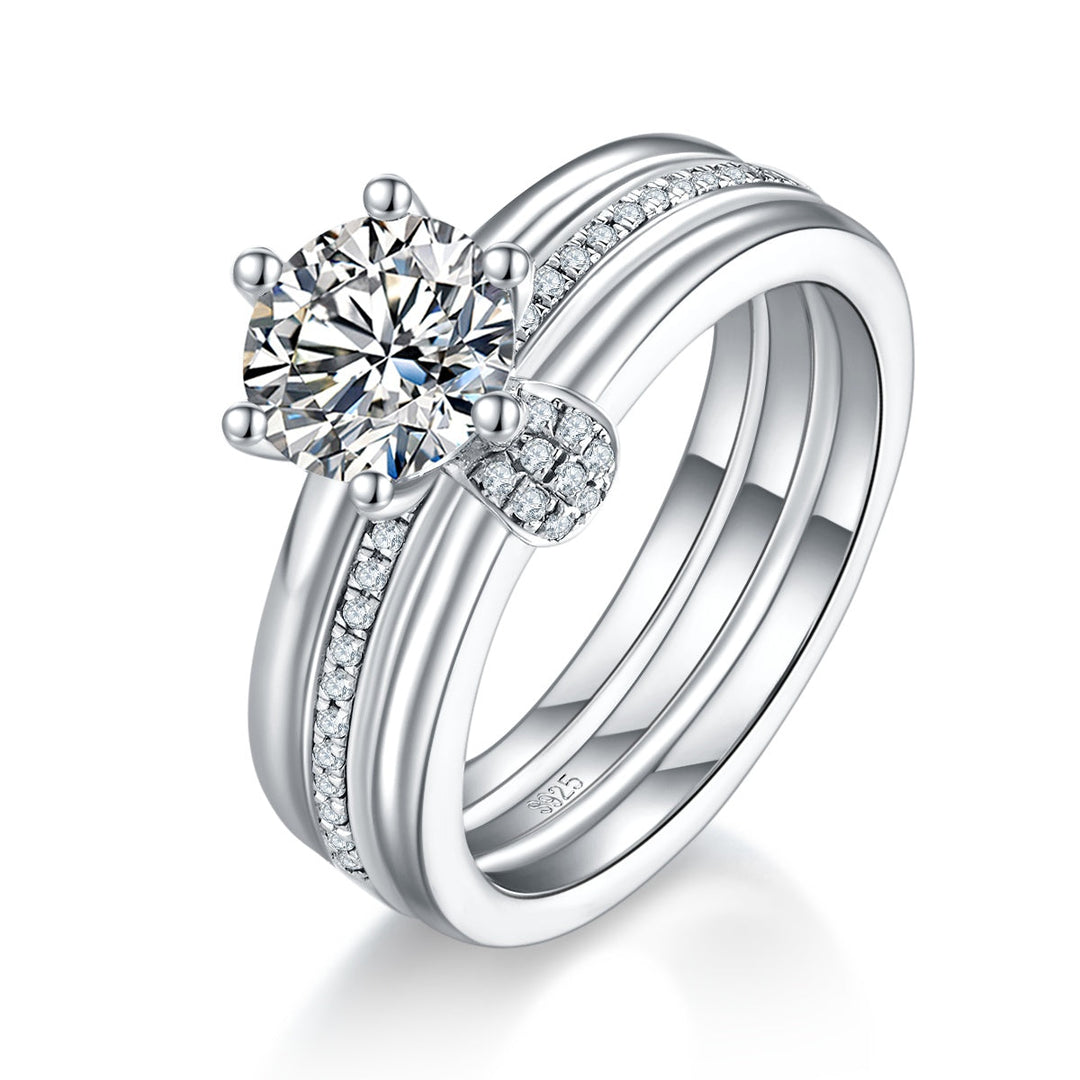 S925 Sterling Silver 1ct D Color VVS1 Moissanite Ring Set 6.5mm Stone Platinum Plated GRA Certified US Size 5-9 Gift Box