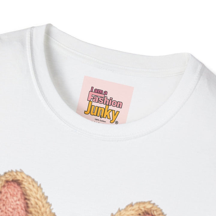 Winking Bunny Graphic Tee — Cute Bunny with Leopard Bow & Pink Glasses