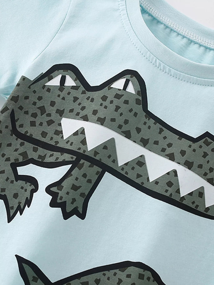 Children's Crocodile Round Neck Tee and Shorts Set