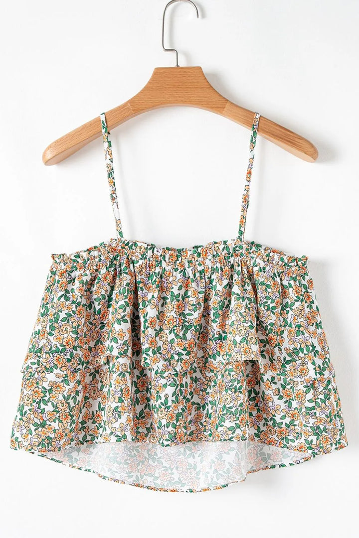 Floral Spaghetti Strap Ruffled Cami