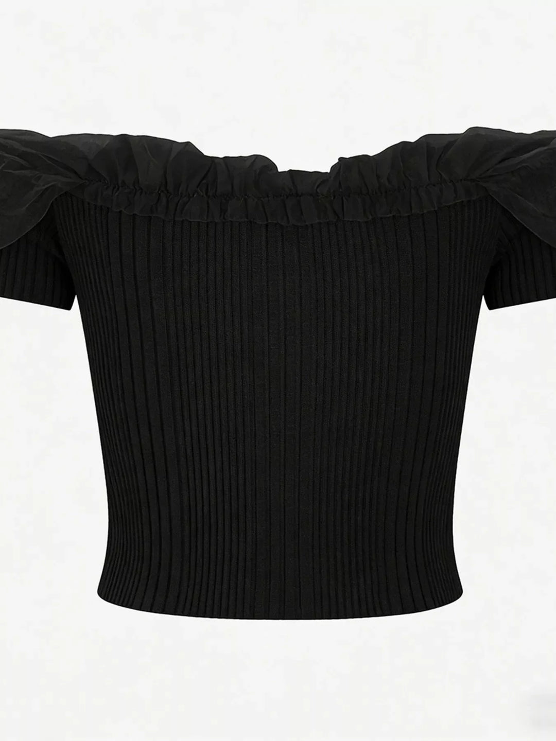 Ribbed Knit Off-Shoulder Ruffle Trim Top