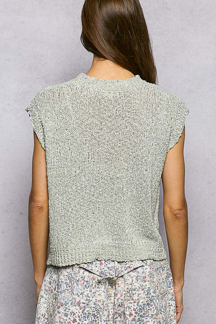 POL Star Round Neck Popcorn Knit Top