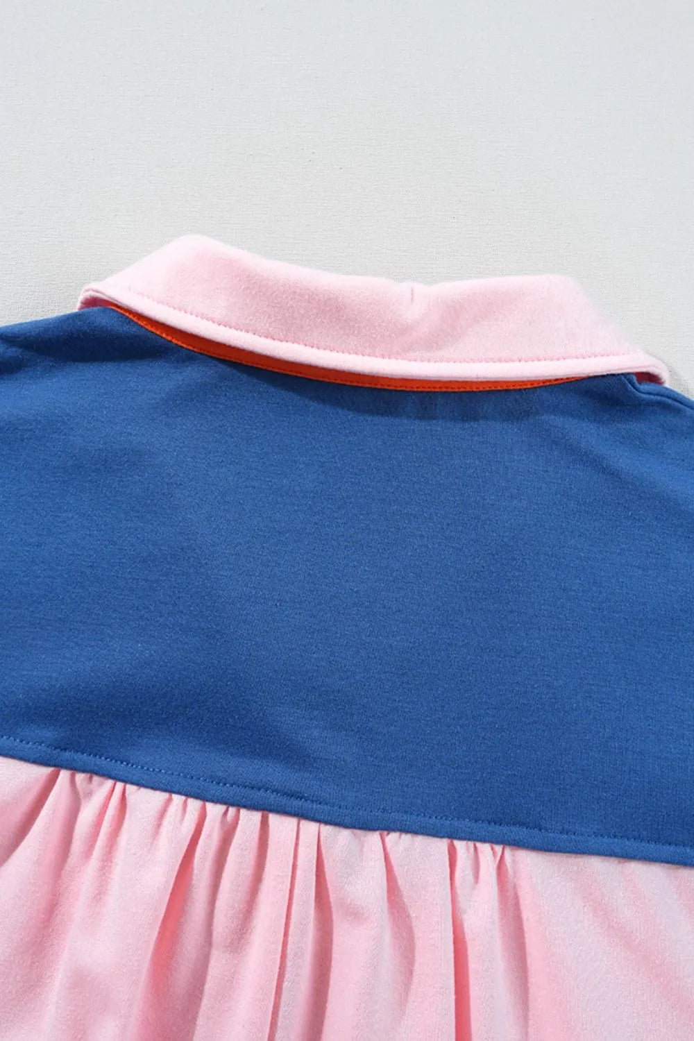 Color Block Half Buttoned Ruffled Short Sleeve T Shirt