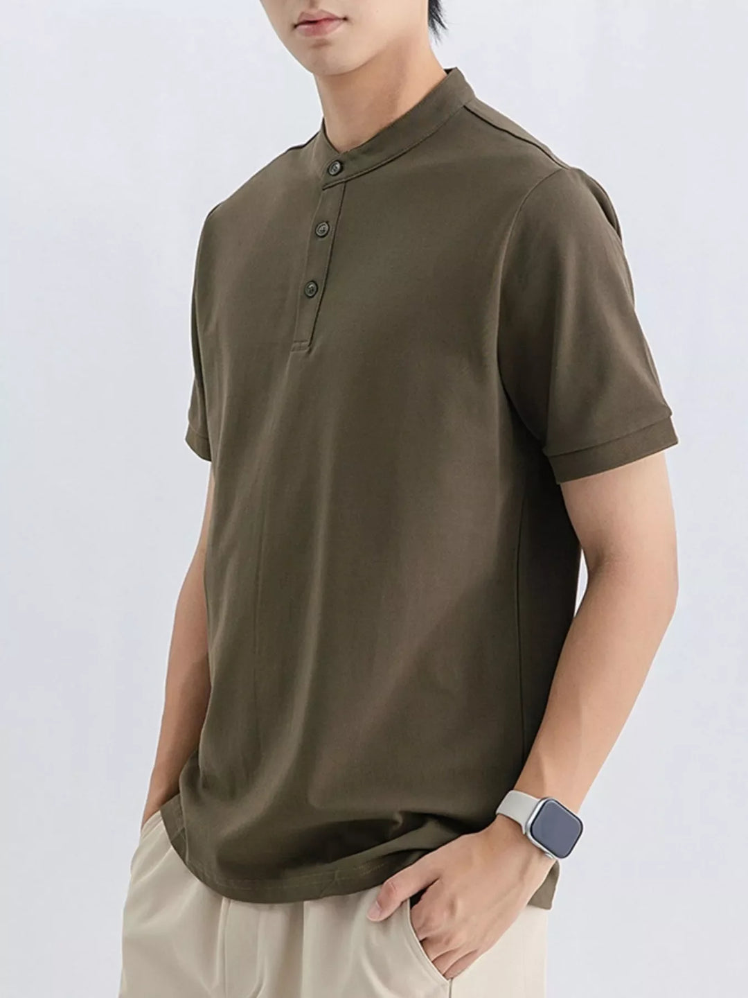Men's Plus Size Button Detail Short Sleeve Top