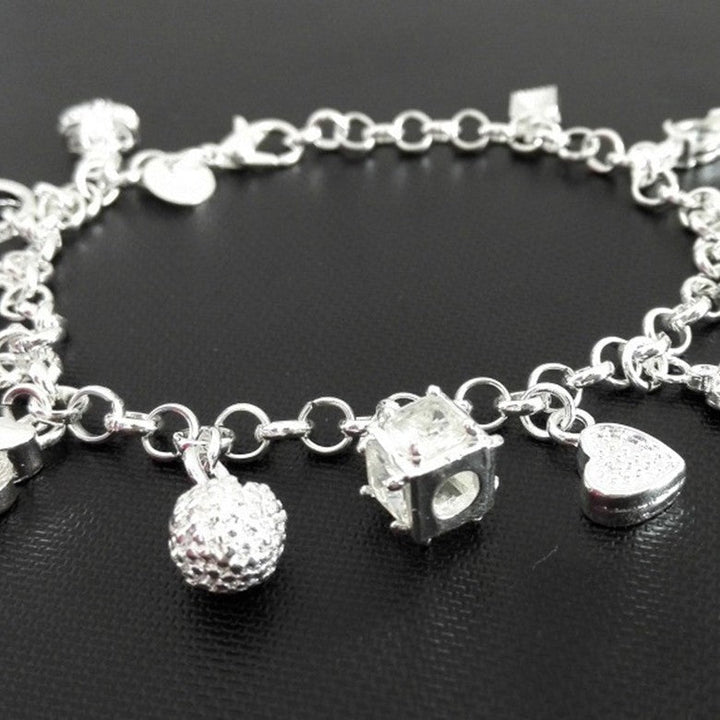 Y2K Multi Mixed Charms Chain Bracelet For Women, Silver Tone Clear Tone Simulated Zirconia Cross Moon Star Heart Key Lock Dangle Hand Jewelry Daily Casual Accessories