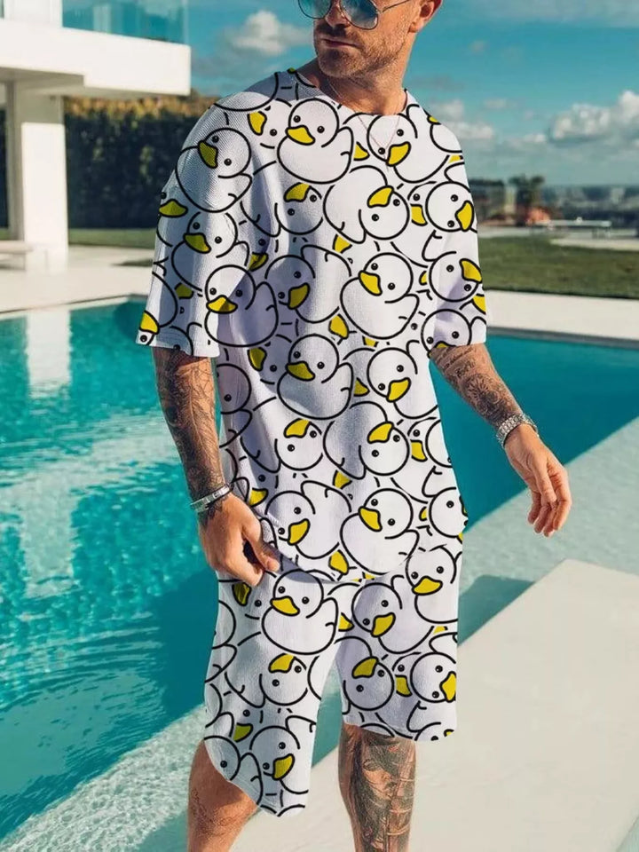 Men's Full Size Printed Short Sleeve Tee and Shorts Plus Size