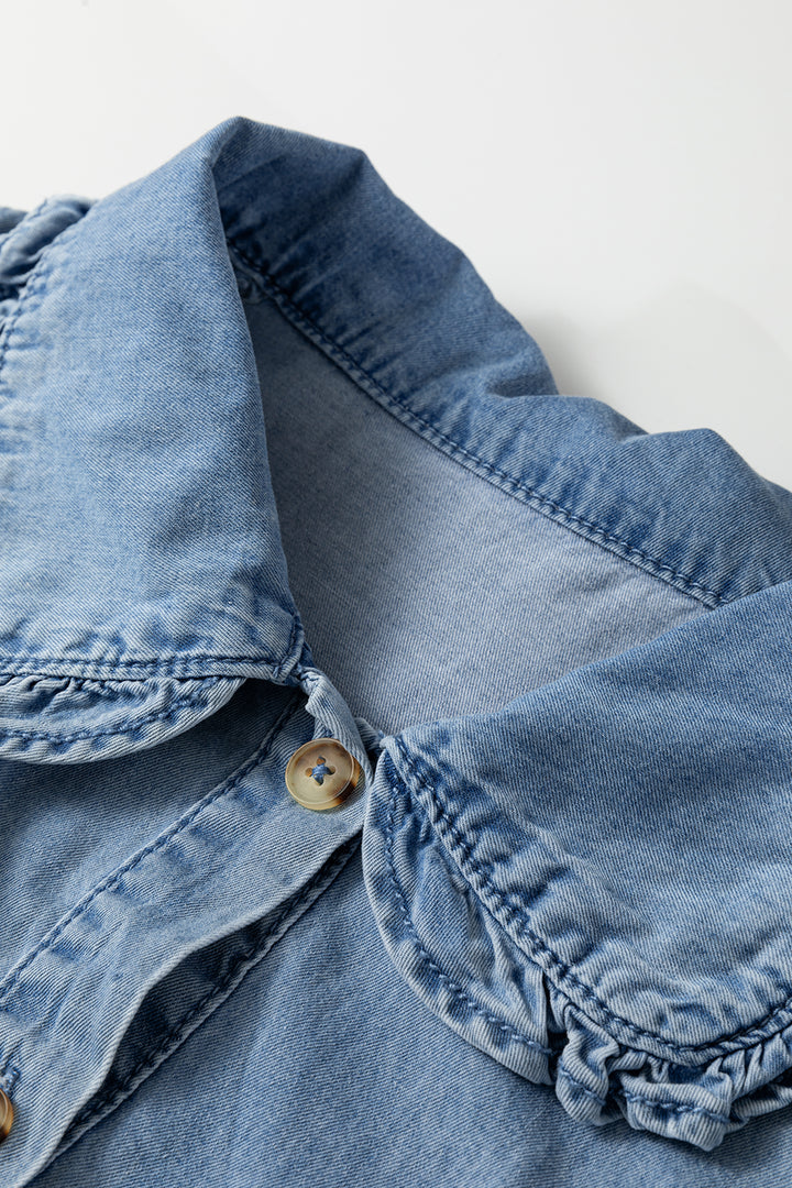 Beau Blue Ruffled Peter Pan Collar Western Denim Shirt