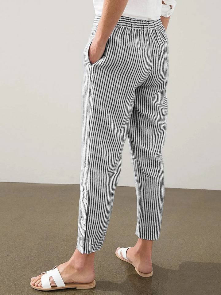 Full Size Striped Side Button Detail Pants Plus Size