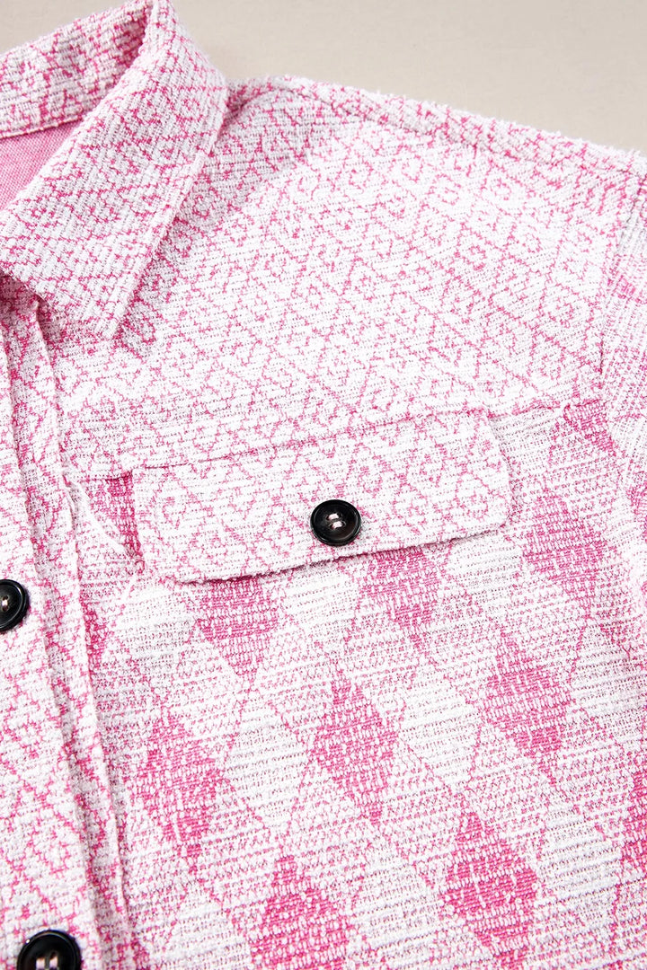 Geometric Print Textured Flap Pocket Shacket