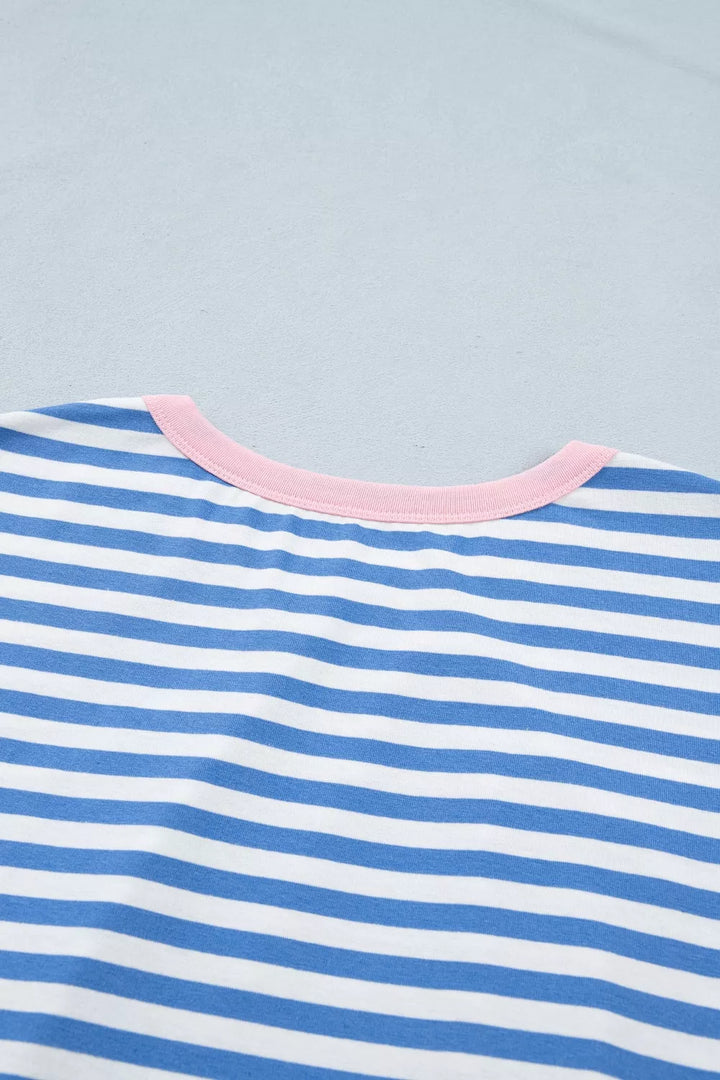 Stripe Nautical Tie Contrast Trim Round Neck T Shirt Mini Dress