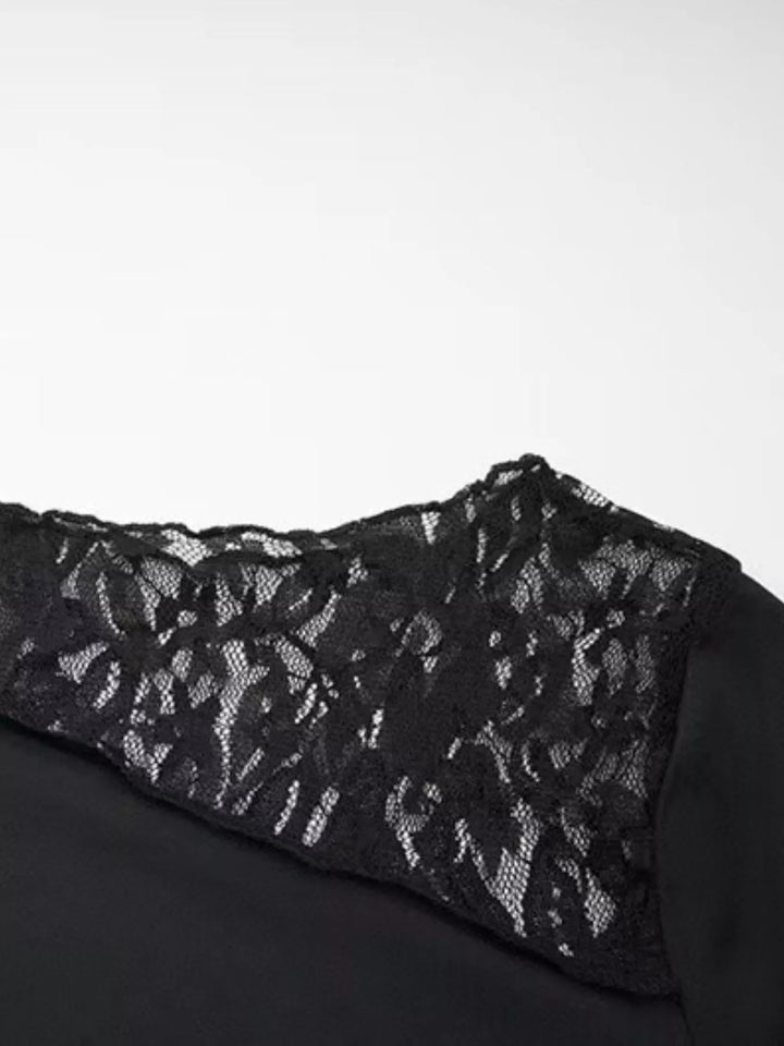 Asymmetrical Lace Trim Long Sleeve T-Shirt